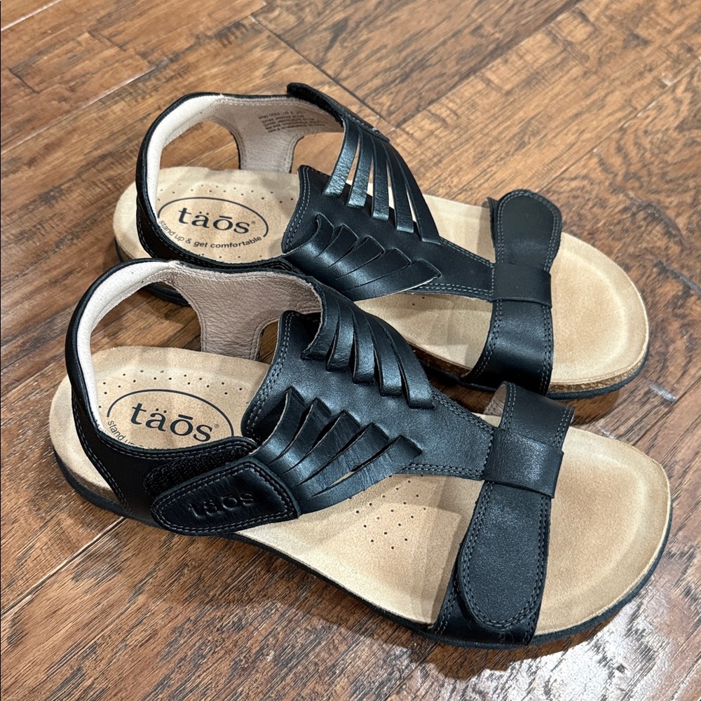 Taos Footwear Wonderful Black Leather Women's Slingback Sandals - Picture 3 of 7